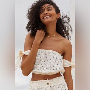 EBERJEY Women's Large Portola Andy Cover Up Top Ecru Eyelet Off Shoulder Elastic